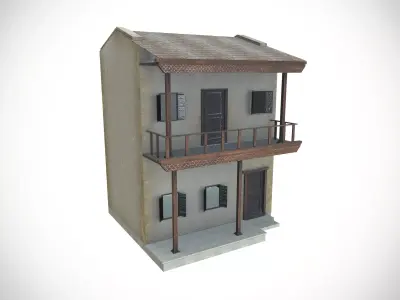 Double story village house Low-poly 3D model
