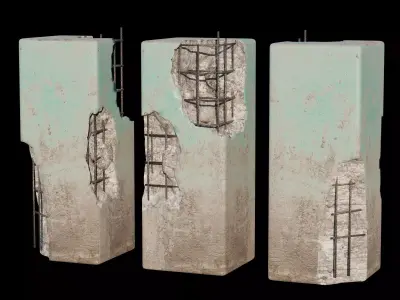 Concrete wall with rods asset Low-poly 3D model