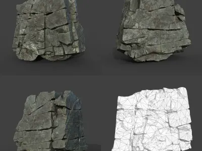 Low poly Black Cracked Modular Rock 220106 Low-poly 3D model