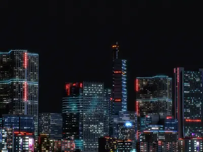 15 cyberpunk-style buildings Low-poly 3D model