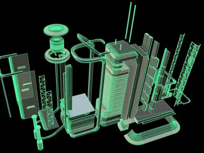 Sci-fi Building city - VR  AR  3D Model Pack