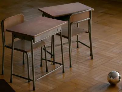 Japanese School Desk and Chair with Blender Demo scene 3D model