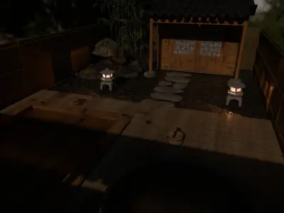 Open-air bath of Japanese cypress 3D model
