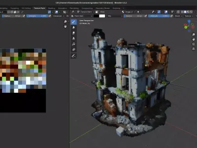 Voxel Ruined Building Post-Apocalyptic Urban Decay Low-poly 3D model