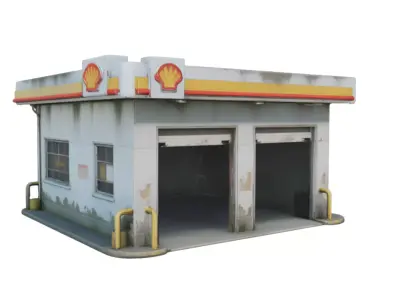 Abandoned Gas Station Service Garage Building PBR Game Ready Low-poly 3D model