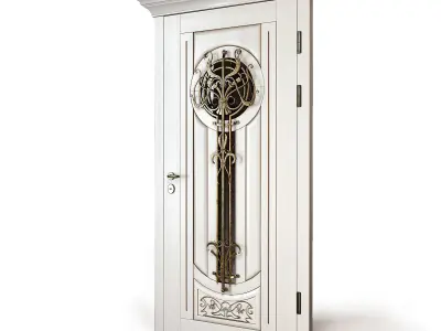 Entrance door Artdeko with wrought iron grille 3D model