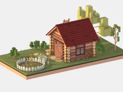 Isometric Village Wood Garden Depot Hangar Shed Low-poly 3D model
