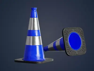 Blue traffic cone with reflector PBR Game-Ready Low-poly 3D model