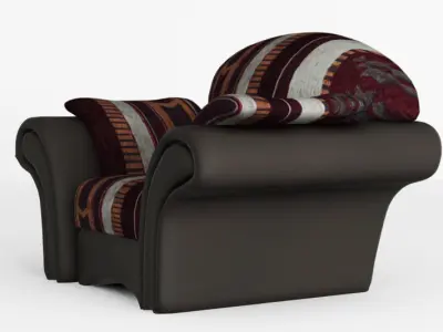 Armchair red with stripes and leather parts Low-poly 3D model