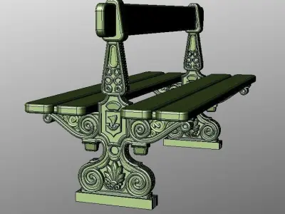 Parisian bench and fence 3D model