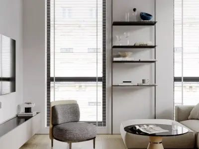 Living Room and Kitchen with Dinning Set Low-poly 3D model