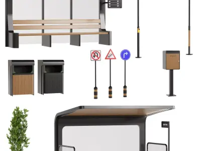 City Roads Props Set 2 Low-poly 3D model