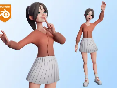 Cartoon White Teen Woman Rigged  Low-poly 3D model