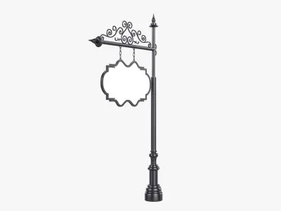 Forged column with hanging sign 05 3D model