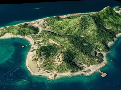Okunoshima Island full 3d model terrain Low-poly 3D model