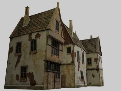 MedievalBuilding old house with roof Low-poly 3D model