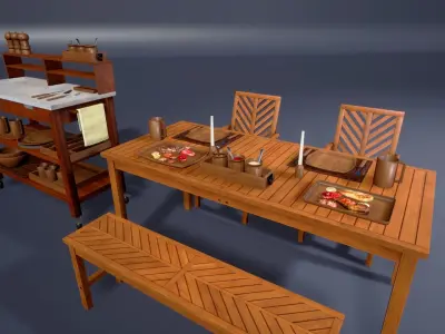 Backyard Patio furniture and props Low-poly 3D model