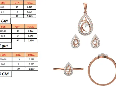 Light wt Ring Earrings Pendant set 3dm stl 1-render details 3D print model order
