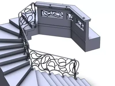 Long handrail with glass 3D model