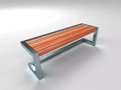 Architectural Park Wood stainless steel Bench Low-poly 3D model