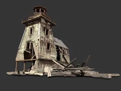Destroyed Wooden Lighthouse 3D model
