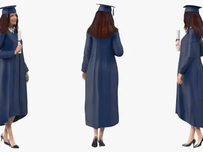  Graduate Woman with Cap and Gown Rigged for Cinema 4D 