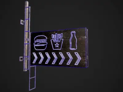 FastFood Neon signs Cyberpunk  Optimized FOr games  Low-poly 3D model
