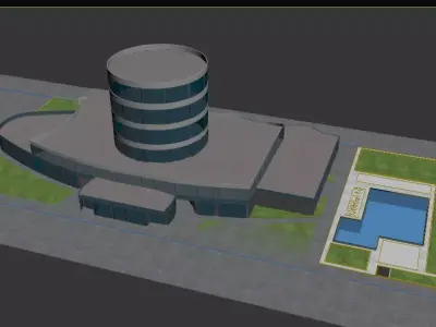 Hotel building with swimming pool 3D model