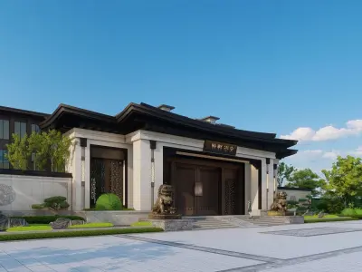 Chinese style community gate  landscape 3D model