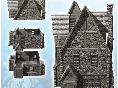 Medieval stone manor with large chimney and suspended room 18 -  3D print model