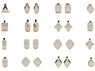 80 Diamond Head Light Wt Earrings 3dm stl renders details 3D Model Pack
