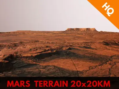 Mars Planet Landscape 20x20km Desert Terrain Valley PBR  Low-poly 3D model