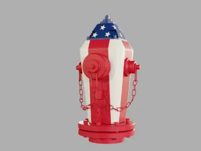 Fire Hydrant 19 - American Flag Patriotic Fireplug 3D model