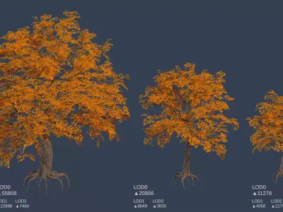 Retro Pixel Forest Set Low-poly 3D model