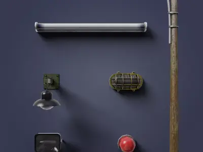 Wall and Street Lighting Props Semi Realistic Low-poly 3D model