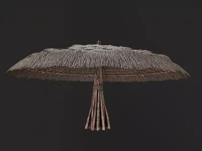 Primitive Wooden Shelter with Thatch Roof 7 Low-poly 3D model