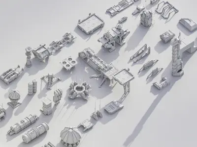 Scifi building dressing KITBASH pack Low-poly 3D model