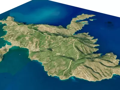 Poros Island 3D model terrain Low-poly 3D model