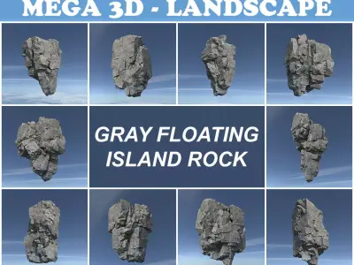 Low poly Gray Floating Island Rock Pack 211205 Low-poly 3D model