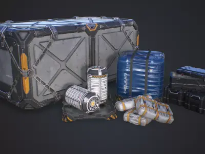 Sci-fi cargo set PBR Low-poly 3D model