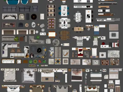 FLOOR PLAN 2d furniture top view PSD 3D model render realistic   3D Model Pack