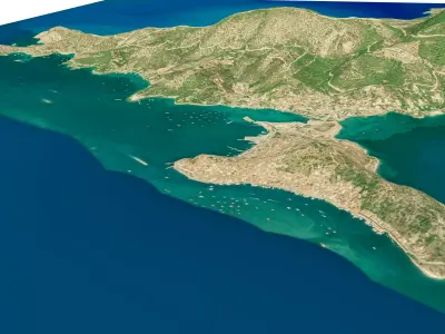 Poros Island 3D model terrain Low-poly 3D model