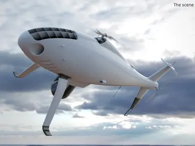  VTOL Drone with Surveillance Module White Rigged for Cinema 4D 