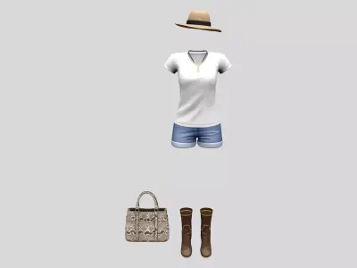 Summer Street Fashion Outfit Bag Hat Tshirt Necklace Shorts Low-poly 3D model