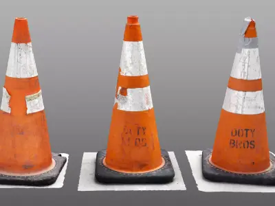 3 Photorealistic Construction Cones - 8k Texture Maps Low-poly 3D model