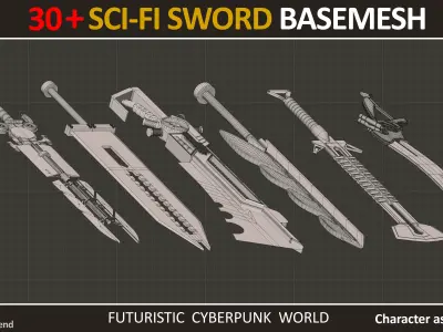 30 SCI FI SWORD BASEMESH  Low-poly 3D model