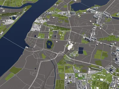 Wuhan China 50x50km 3D City Map  3D model