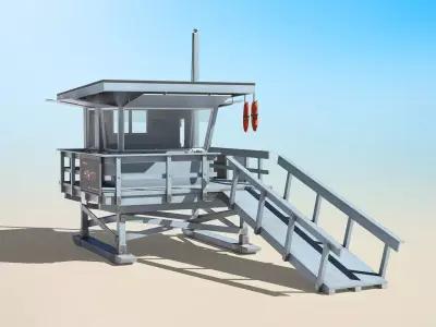 Lifeguard Station With Rescue Buoy Low-poly 3D model