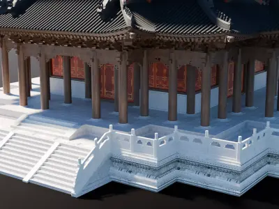 Blender Chinese Ancient Architecture Pavilion Model 3D model