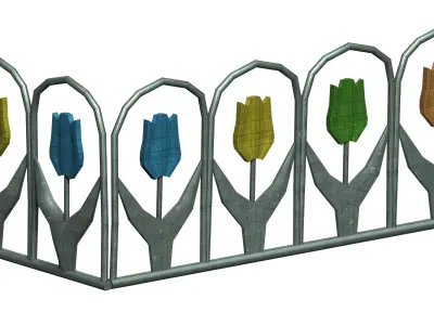 Modular tulip style flower fence set Low-poly 3D model
